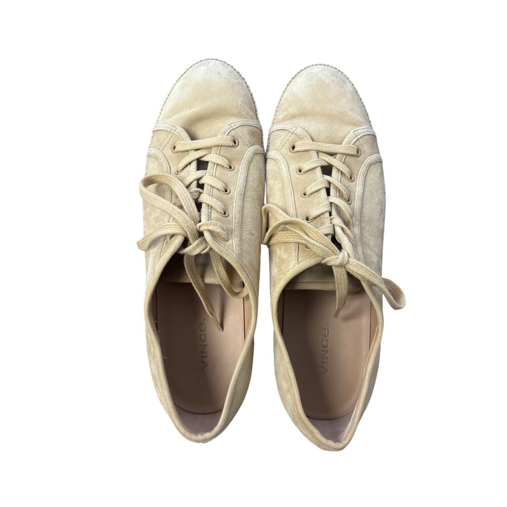 Vince Beige Suede Platform Lace Up Fashion Sneaker Sz 9.5